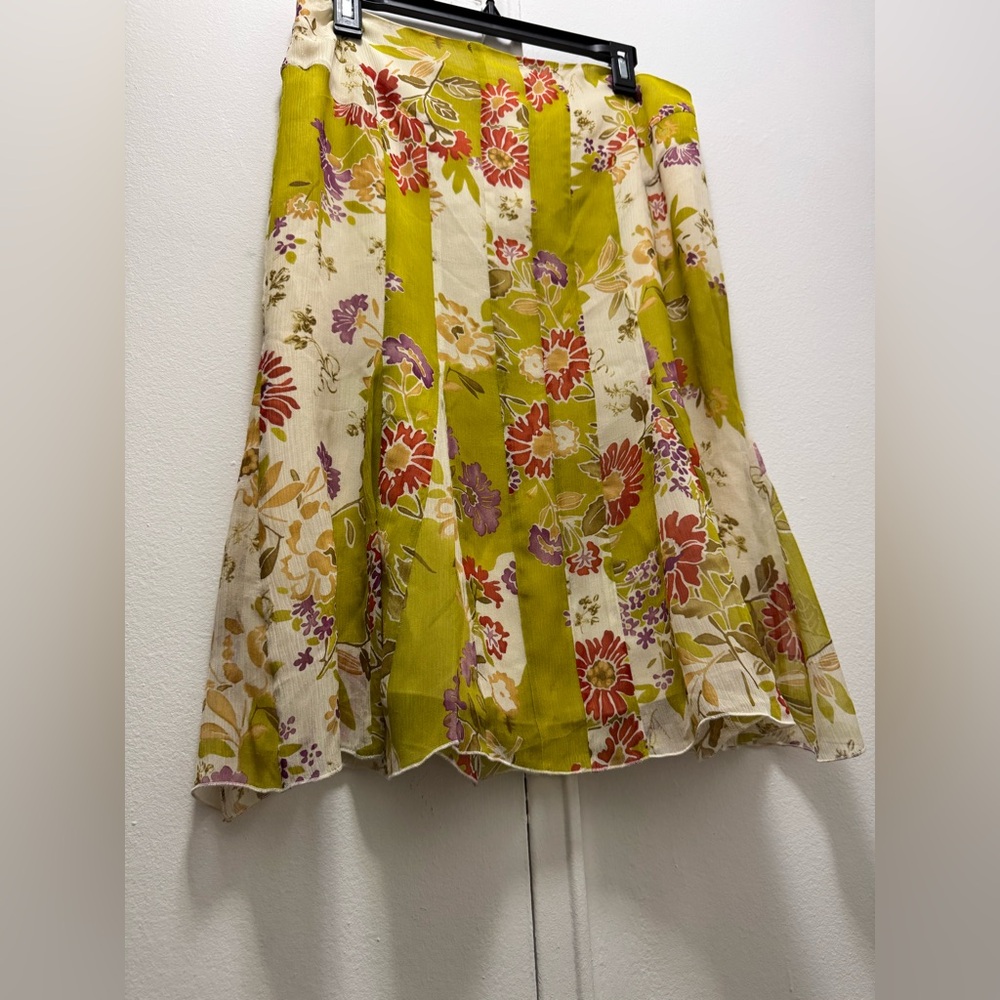 Y2K 90s Floral Fairycore Midi color block Skirt by Intuitions 100% silk size 8 - Picture 2 of 5